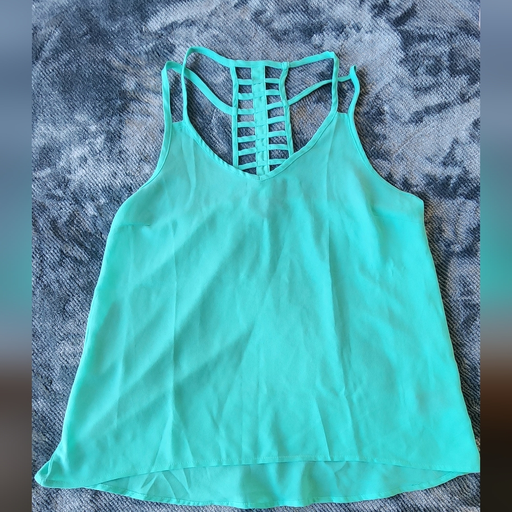 Mine Tank Top Aqua Strappy Racerback Size Sm. Hi Lo design